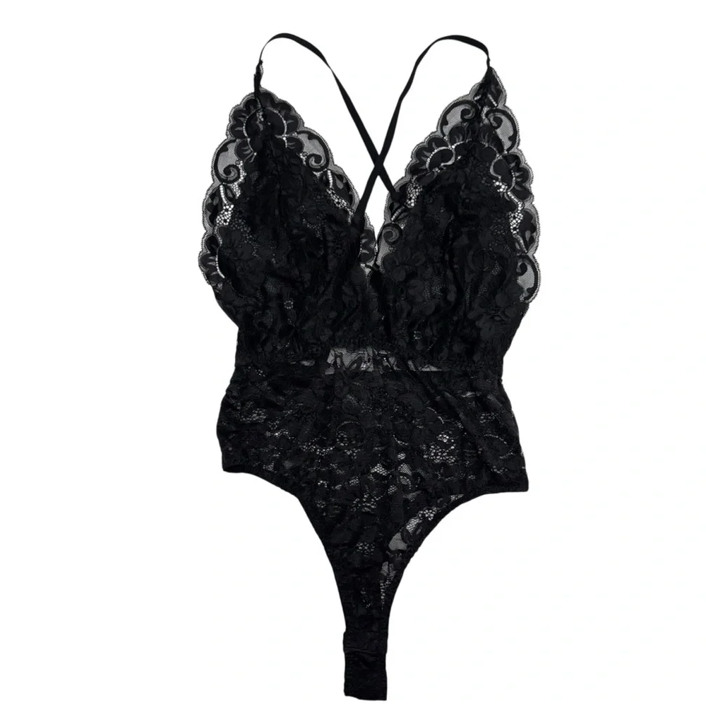 Wishlist Lace Bodysuit Halter Size S Black One Piece Thongs - Picture 3 of 9